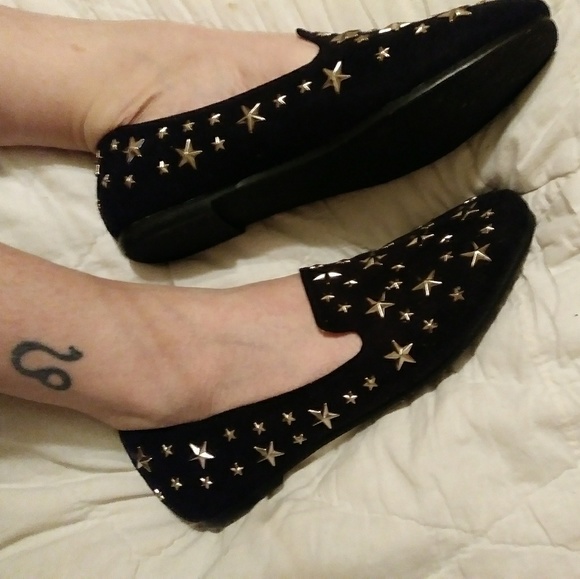 Black faux suede Star Studded Ballet Flats 5.5 - Picture 4 of 4